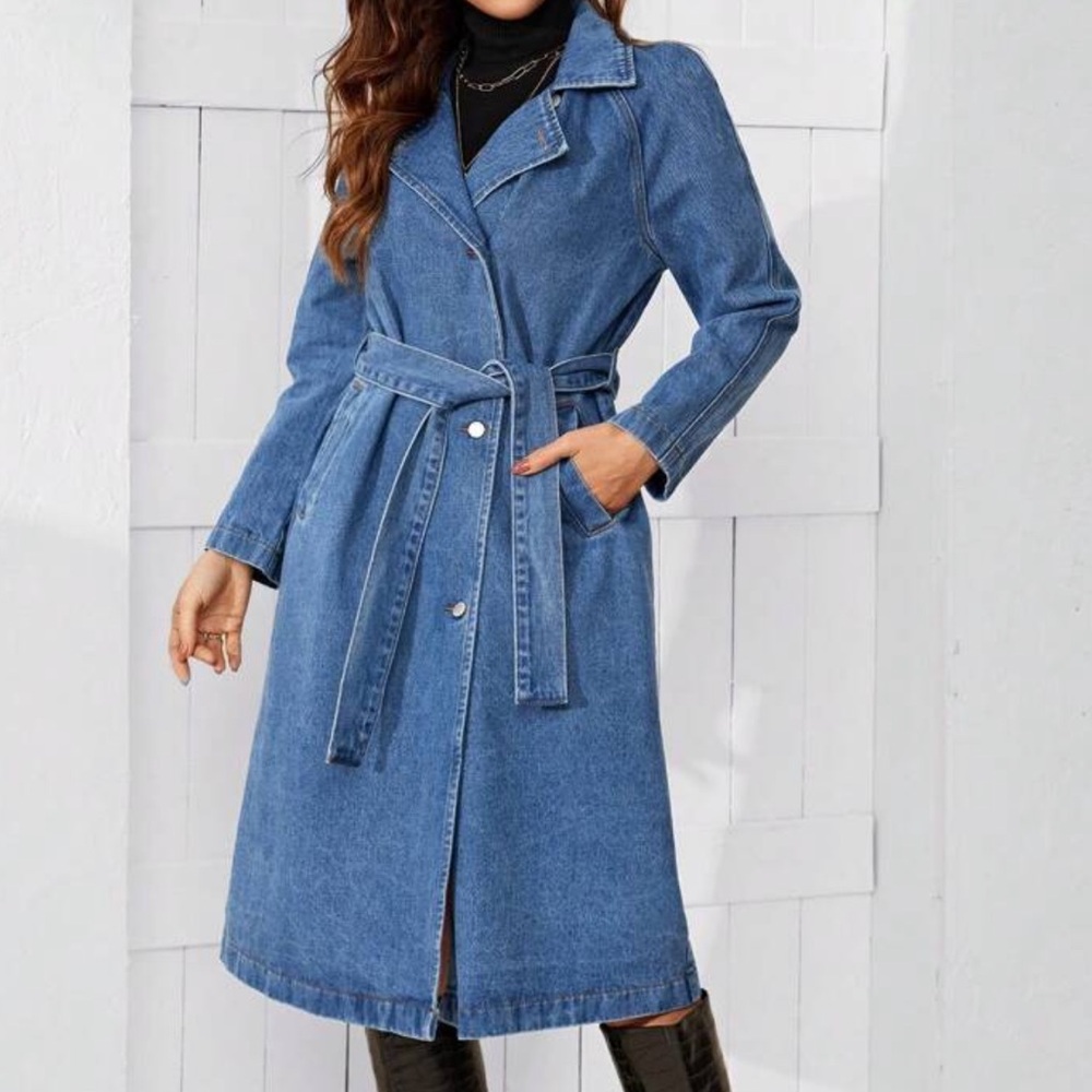 NWOT Blue Denim Trench Coat Size medium